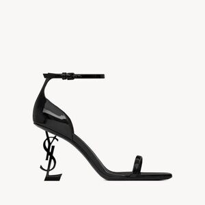 YSL Black OPYUM SANDALS IN PATENT LEATHER HEELS 37